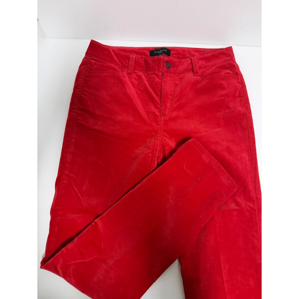 Talbots Petites Red Velvet Corduroy Pants Straight Leg 5-Pocket Size 8P
